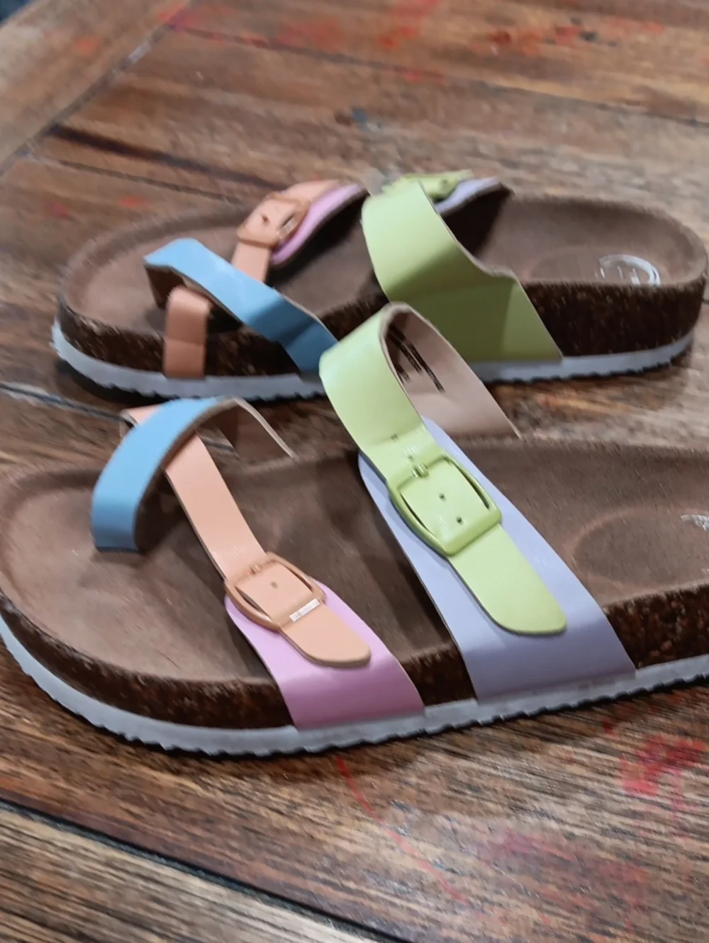 Wonder Nation Kids Multi-Color Buckle Sandals - Pastel Straps